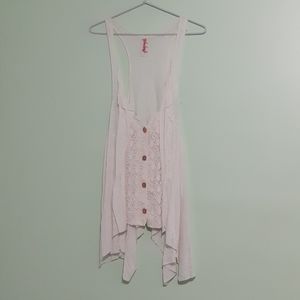 FREE PEOPLE plunge drape blouse in Linen/Lace button front,color Neutral Oatmeal